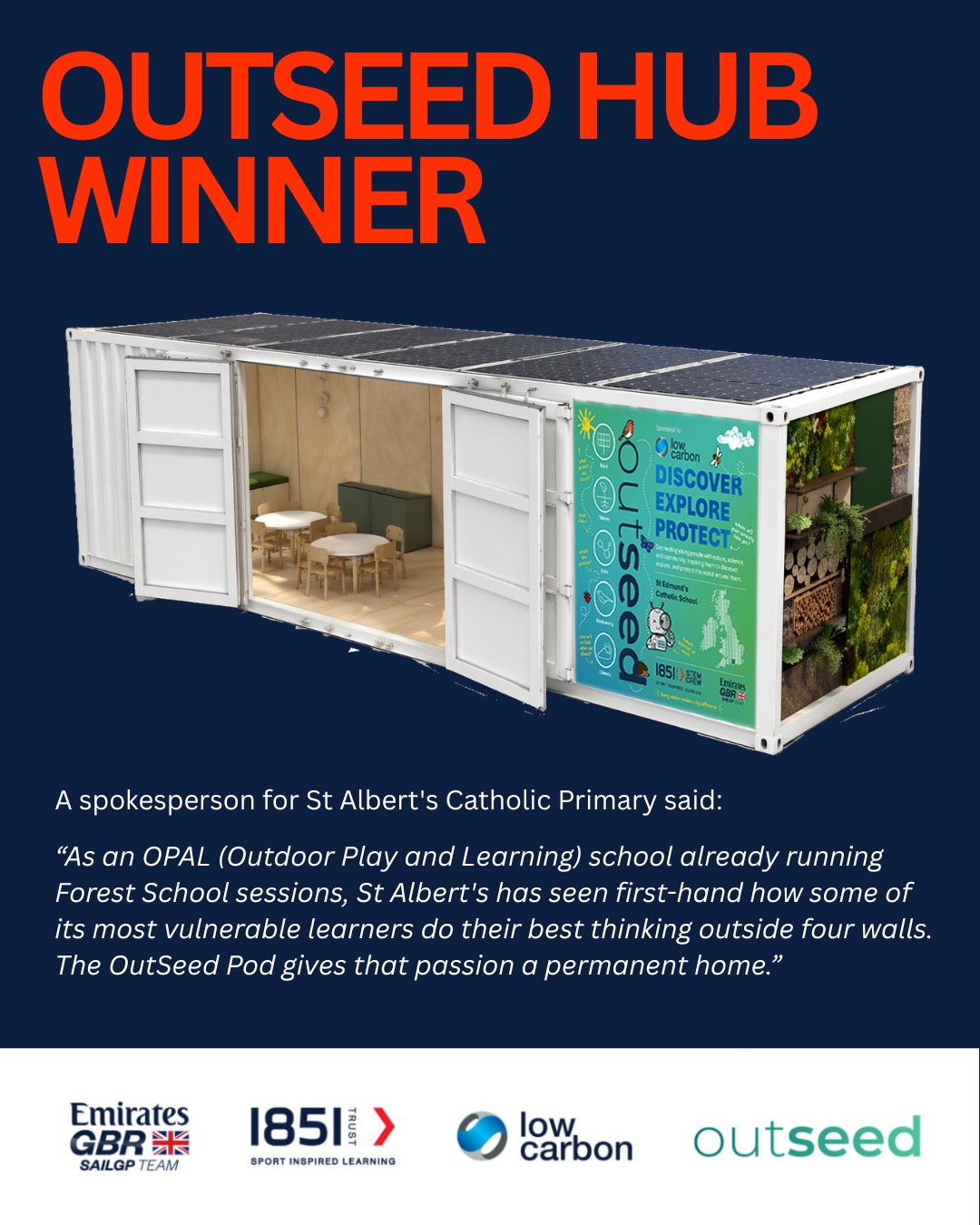Knowsley school wins UK-first OutSeed Learning Pod, thanks to Emirates GBR SailGP Team, the 1851 Trust and Low Carbon